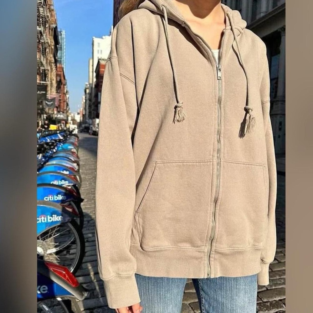 brandy melville tan brown christy oversized zip-up hoodie